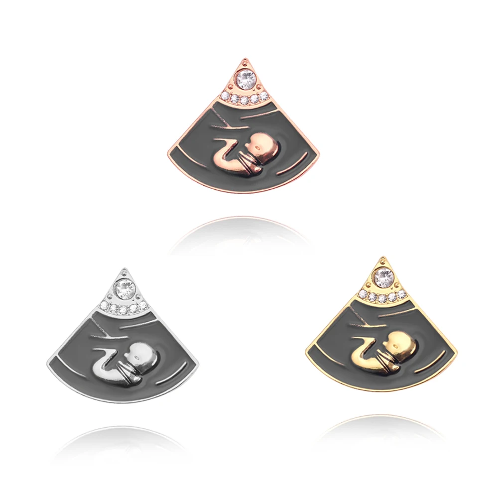 

Zircon Inlaid Metal Brooch Jewelry Fetus Shape Enamel Button Badge for Backpack Clothing Punk Style Accessories