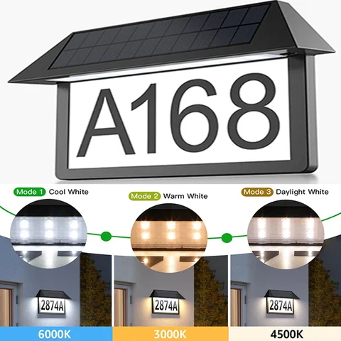 Солнечная вывеска Light 3 Цветовая температура Высокая яркость Номера домов с подсветкой Настенная адресная табличка Лампа для домашнего использования
