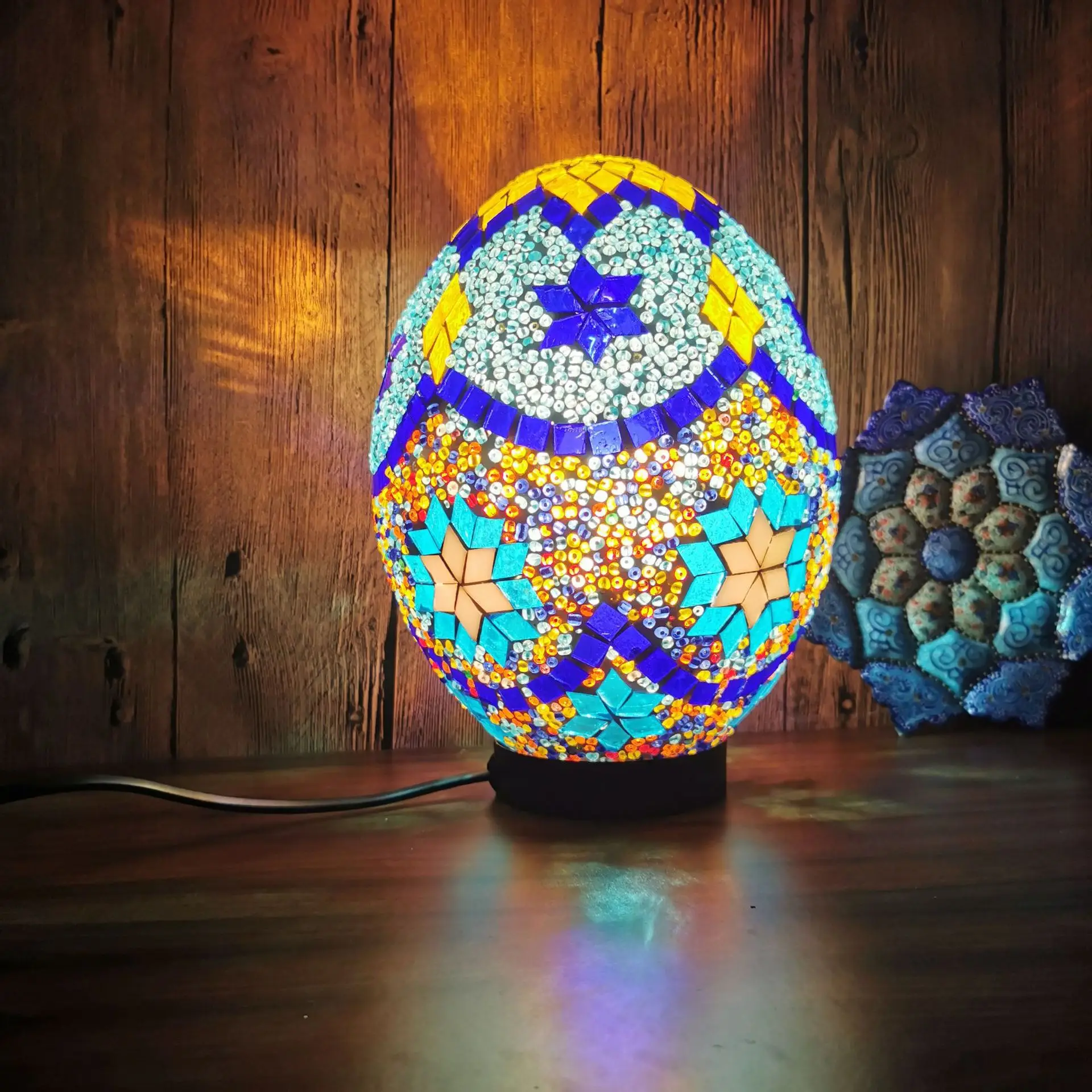 ER045 Handmade Copper Plated Mosaic Small Living Room Bedroom Restaurant Coffee Shop Hotel Home Glass Decorative LED Table Lamp