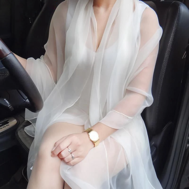 Корейское сплошное цветное прозрачное сексуальное тонкое шифоновое пляжное