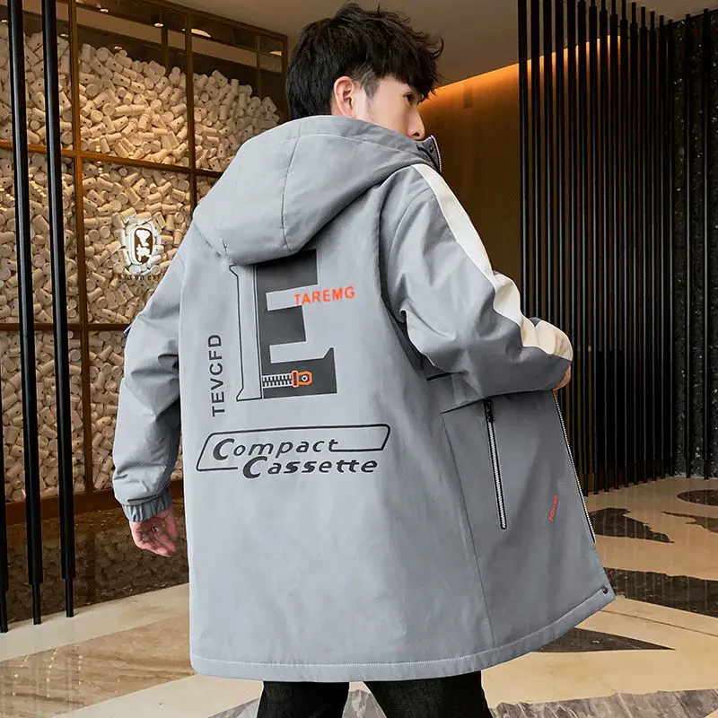 Men's cotton jacket winter new cotton jacket plush thick jacket jacket men's medium long men's windbreaker Korean casual men's