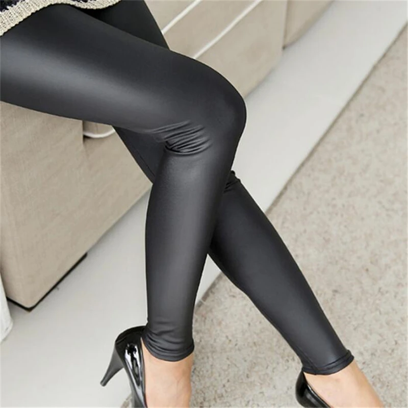 Black PU Leather Pants Women Leggings High Waist Elastic PU Leggings Casual Slim Women's Pants Trouser Leggins