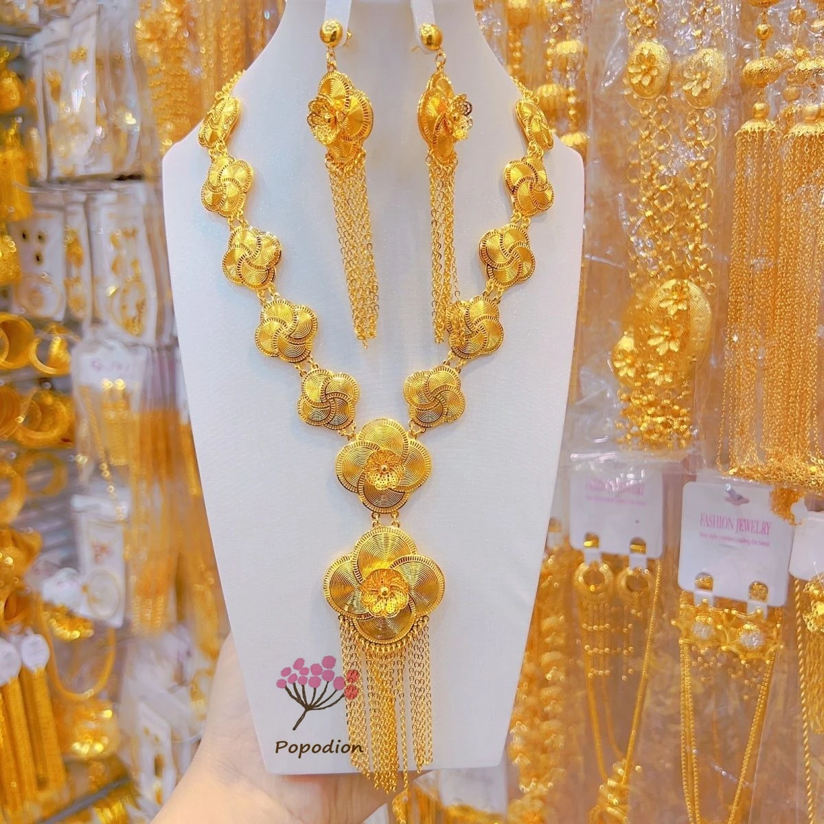 Новые позолоченные серьги-колье в Дубае для женщин комплект ювелирных изделий