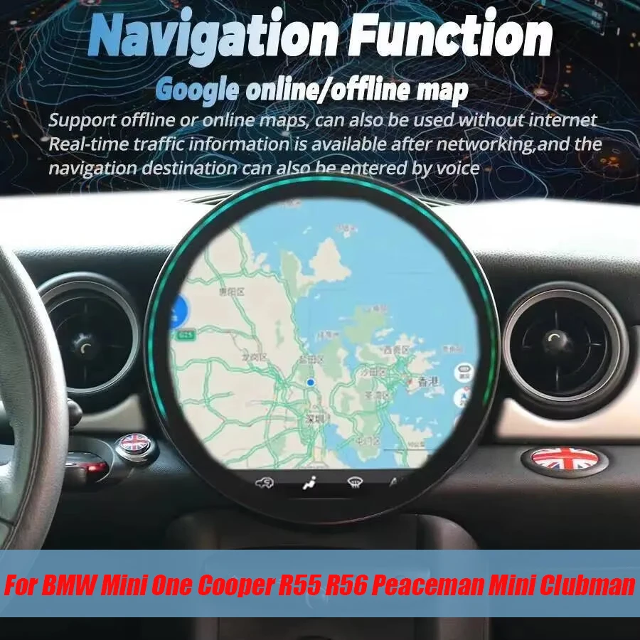 Фото 11,9-дюймовый экран для BMW Mini One Cooper R55 R56 Peaceman Mini Clubman 2007-2014, Android Auto, GPS, CarPlay, аудиосистема, головное устройство для автомобиля №4