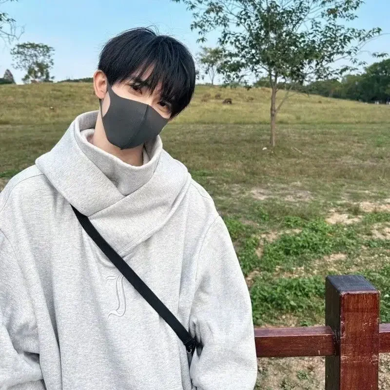 Модная американская толстовка с капюшоном и высоким воротником для мужчин