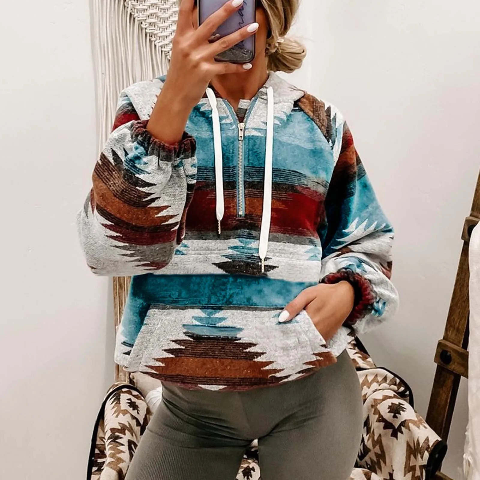 

Long Hoodie Dresses for Women Ladies Dyed Colorblock Print V Neck Zip Pullover Sweatshirt long Sleeves Men's Hooded Sweatshirt