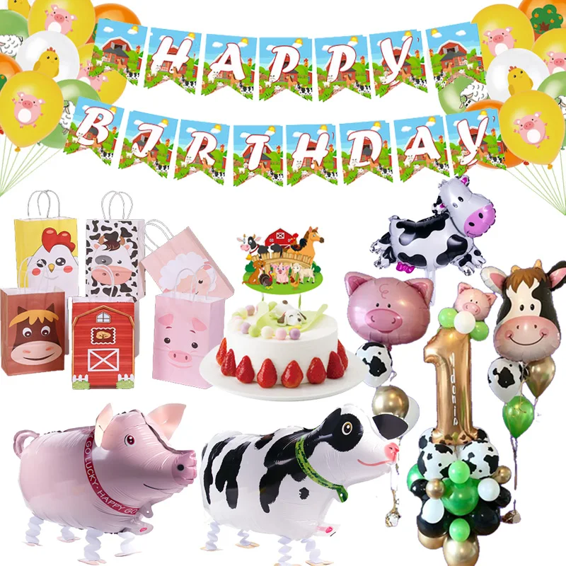 

Farm Theme Party Decorations cows sheep pig Cartoon Animals Balloons Kids 1 2 3 4 5th Birthday Party Favors Baby Shower Decor