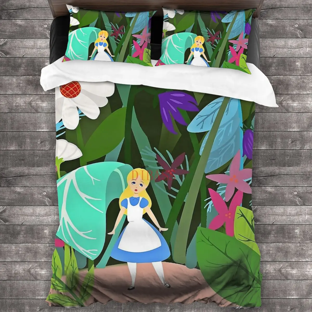 

Alice In Wonderland Soft Microfiber Comforter Set with 2 Pillowcase, Quilt Cover With Zipper Closure