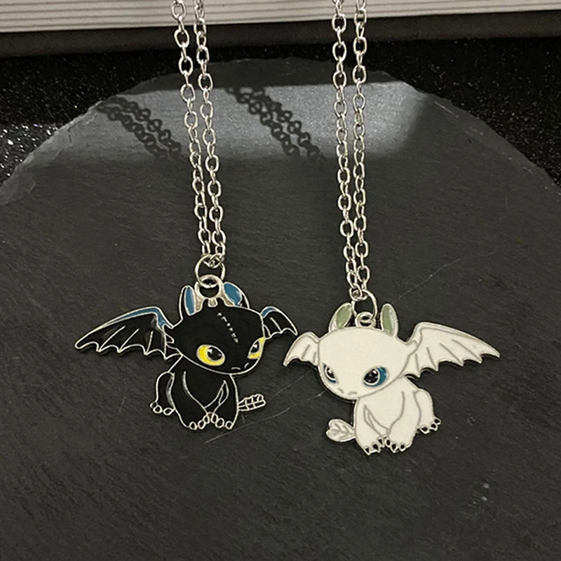 

Personality Cartoon Necklace Black White Night Devil Double Dragon Personality Hip-hop Couple Friend Wedding Gift Pendant Unisex