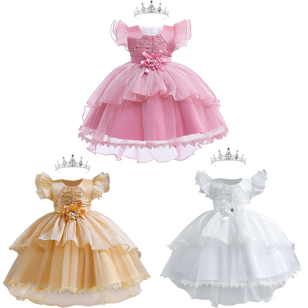 

Элегантные цветы для девочек, искусственная ткань для свадеб, детских торжественных дней рождения, сказочная принцесса, Детские фатиновые платья