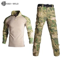 military uniform shirt pants with knee elbow pads outdoor airsoft paintball tactical ghillie suit camouflage hunting clothes