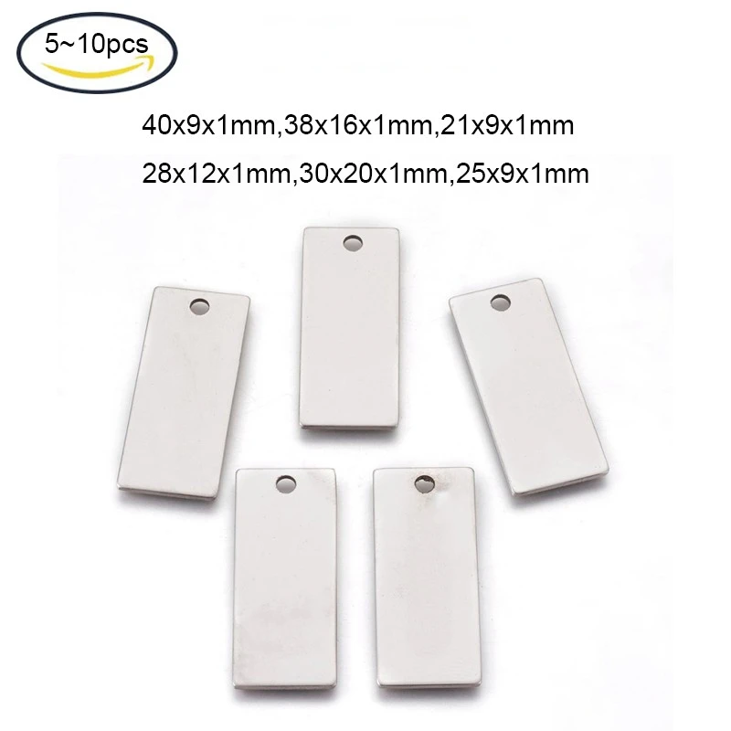 

3-10PCS 40x9x1mm 2mm 201 Stainless Steel Rectangle Stamping Blank Tag Pendants One Side Polishing For Jewelry DIY