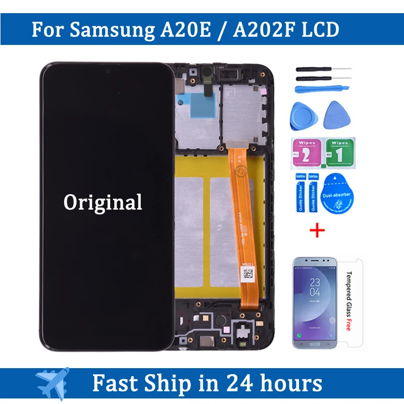 Orijinal Samsung Galaxy A20e A202 A202F ekran dokunmatik ekran Digitizer meclisi SAMSUNG A20e A202F/DS LCD çerçeve