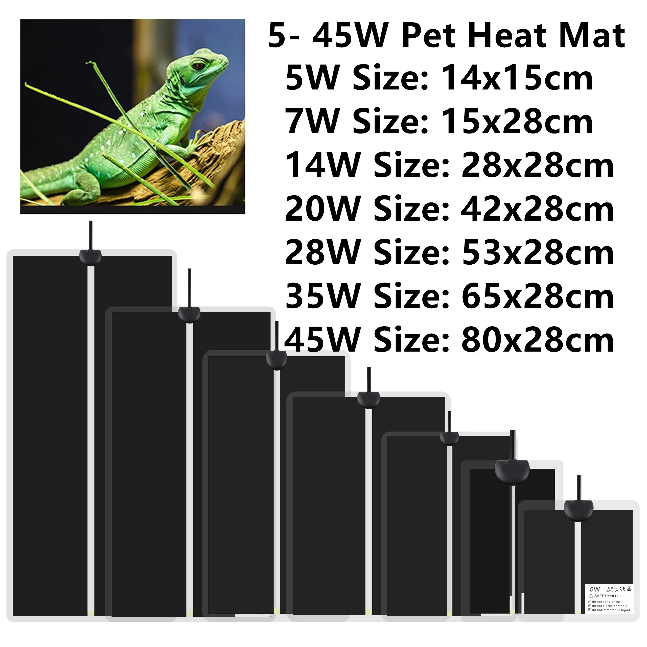 

5-45W Reptiles Heat Mat Terrarium Climbing Pet Heating Warm Pads Adjustable Temperature Controller Mats Reptiles Supplies 1Pc
