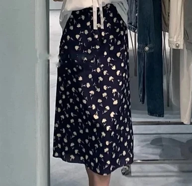 

125934 Luxury Designer Clothes Fashion Classic Trendy Lady Dar Blue Full Dandelion Floral Print Elegant Long Skirt