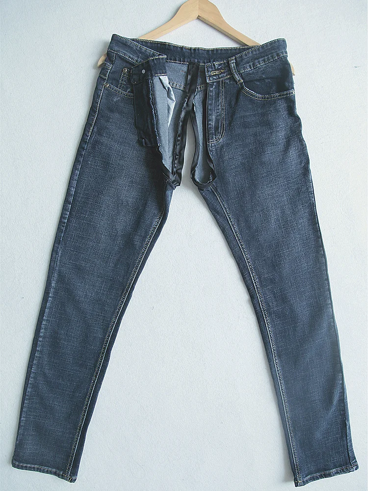 Outdoor Take-off Men's Invisible Full Zipper Open Crotch Jeans Are Convenient To Do Things and Play Wild Artifacts. Couples Date