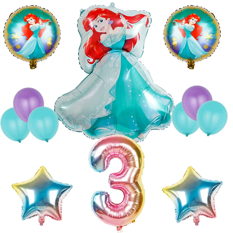 

Украшения для дня рождения маленькой Русалочки Ариэль, Детские воздушные шары для девочек, 10 дюймов, баллон с цифрами, Sirenita Globos