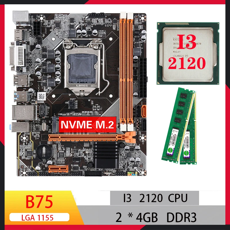 

Motherboard combo B75 With Core i3 2120 motherboards cpu ram kit lga 1155 DDR3 Memory for pc gaming mini itx motherboards set