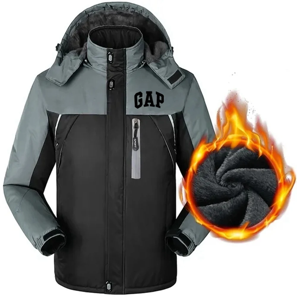 

2023 Fashion plush and thick jacket jacket jacket, men's high-quality printed windproof and rainproof detachable hooded jacket