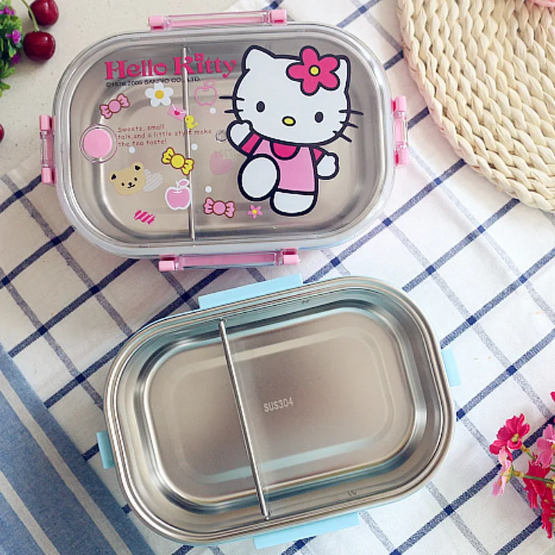 

Милый мультяшный квадратный отсек Hello Kitty, герметичный Ланч-бокс из нержавеющей стали 304 для студентов, сохраняющий тепло Ланч-бокс, Ланч-бок...
