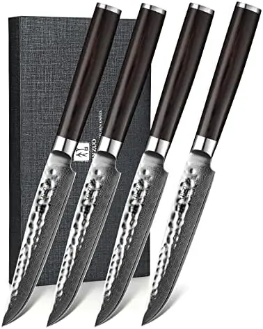 

Steak Knife Set, 5 inch Kitchen Table Knife 67 Layers Damascus Steel Sharp Professional Kitchen Cooking Knives with Gift Box, Er