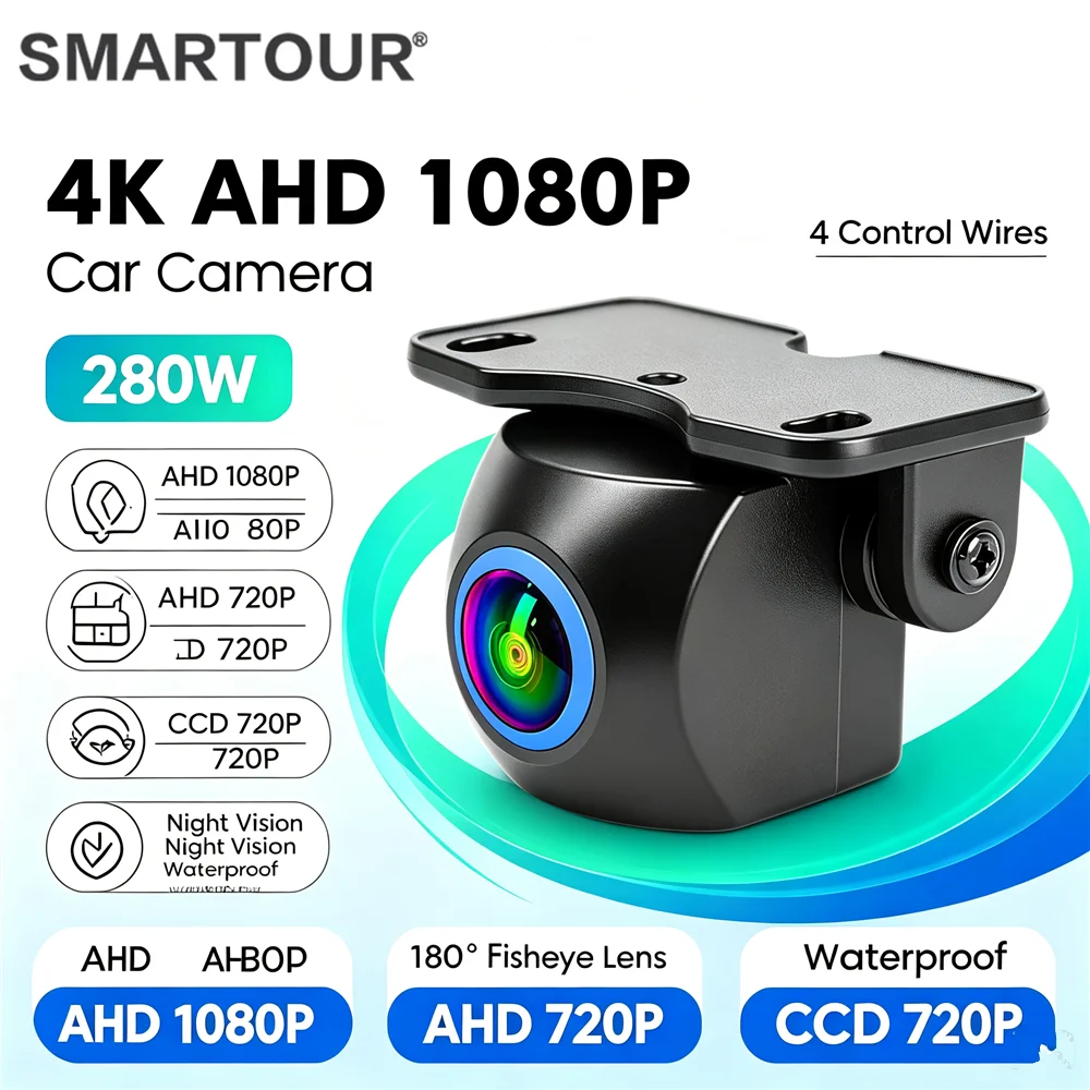 Фото 180-градусная широкоугольная камера AHD 1080P 720P CVBS NTSC для заднего хода автомобиля, 5-в-1, с синим объективом, ночным видением, водонепроницаемая, для передней и задней части автомобиля. №1