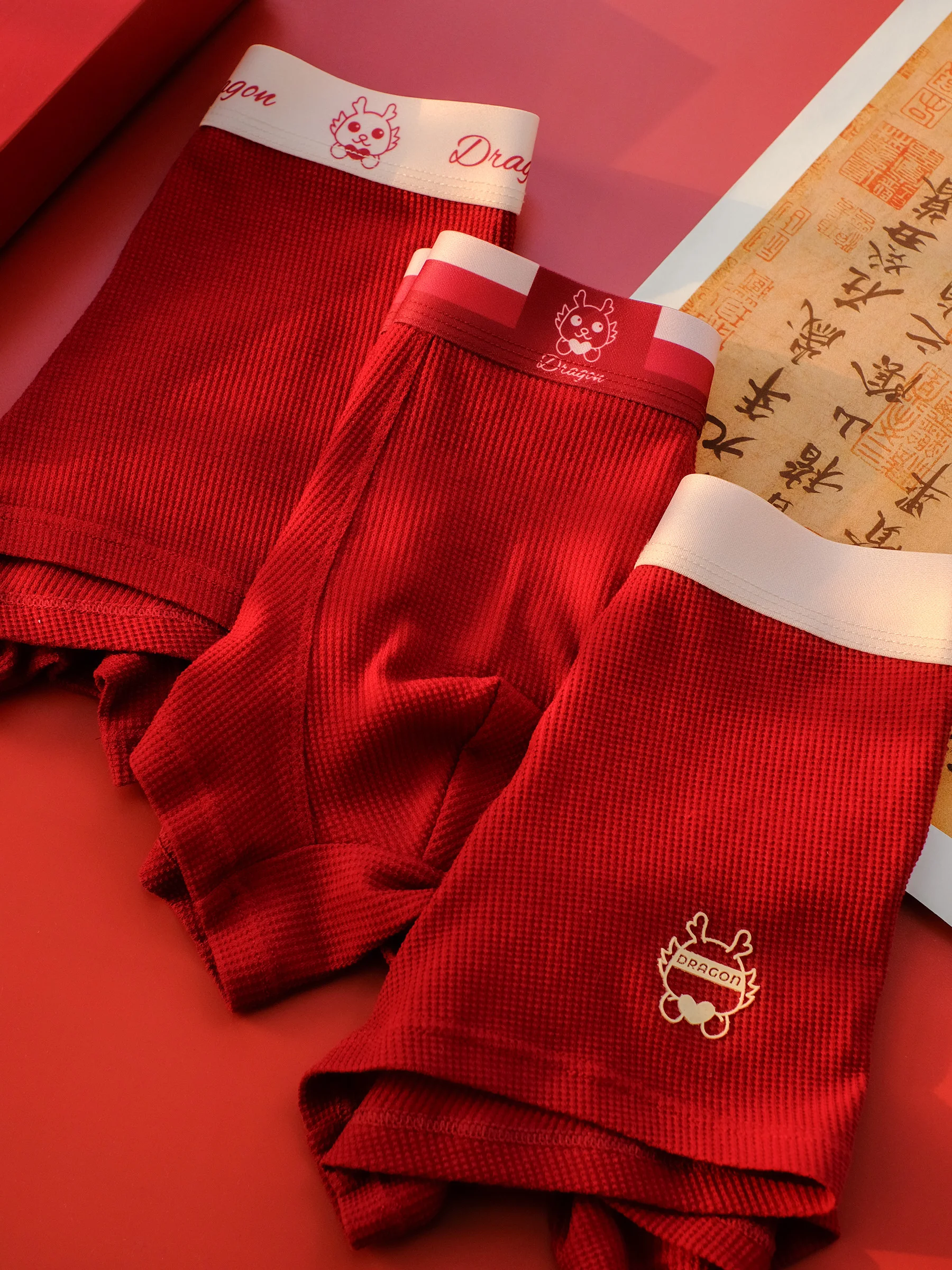 Боксеры мужские хлопковые нижнее белье с надписью Red Year of Fate шорты Подарочная