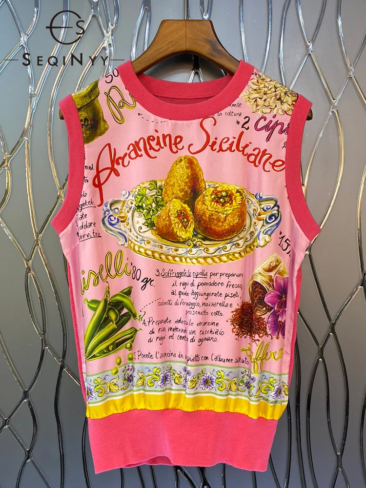 

Женский винтажный жилет SEQINYY, розовый Трикотажный жилет с надписью, весна-лето