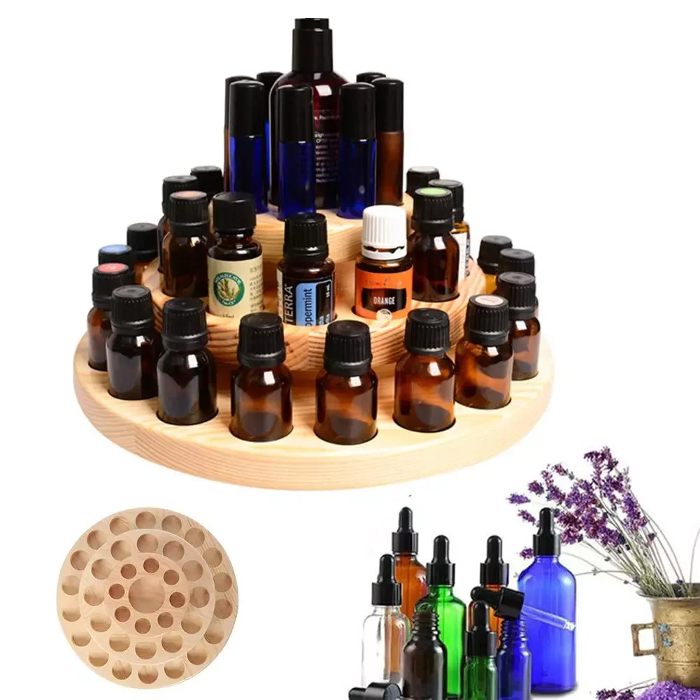 

39 Slots Three Layers Essential Oil Storage Rack Wooden Round Turntable Aromatherapy Oils Display Stand Organizer