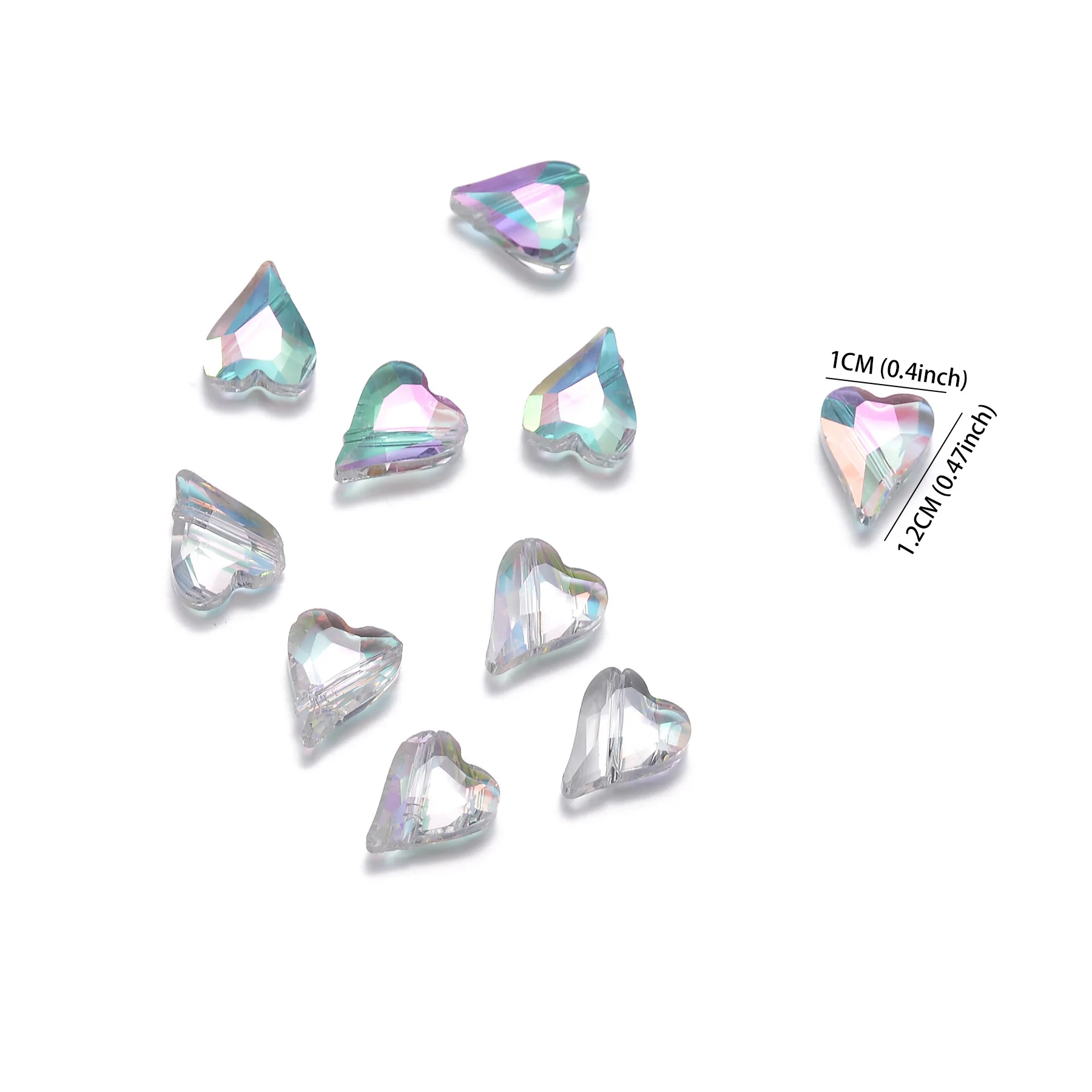 30pcs Crystal Glass Transparent Charms AB Color Love Heart Beads  DIY Making  Bracelet Jewelry Accessories Wholesale