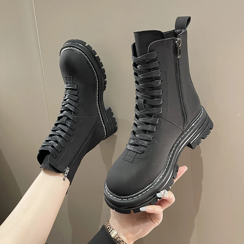 2022 Botas De Mujer British Style Korean Style Thick Sole Thin Shoes Motorcycle Ankle Boots Fashion Cool Women's New Boots 35-39