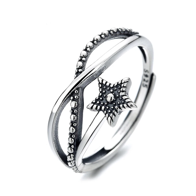 

925 Silver Original Couple Rings Hip Hop Punk Pentagram Crosses Opening Finge Ring Adjustable Wedding Gift Jewelry For Woman
