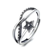 925 silver original couple rings hip hop punk pentagram crosses opening finge ring adjustable wedding gift jewelry for woman