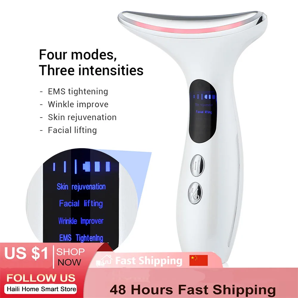 

Neck Anti Wrinkle LED Photon Therapy Skin Care Face Lifting Beauty Device EMS Tighten Massager Reduce Double Chin Wrinkle Remova