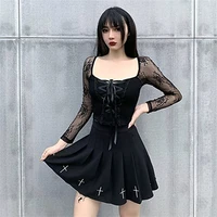goth girls sexy street t shirt ladies lace patchwork short sleeve goth punk top cool and cute