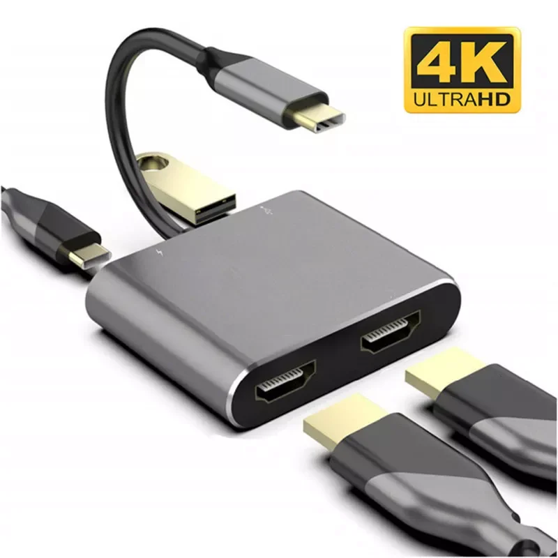 

Type C to Dual HDMI-compatible USB 3.0 PD Converter 4 in 1 Dock Station Hub Hdmi Adapter Cable For Macbook Laptop TV Monitor
