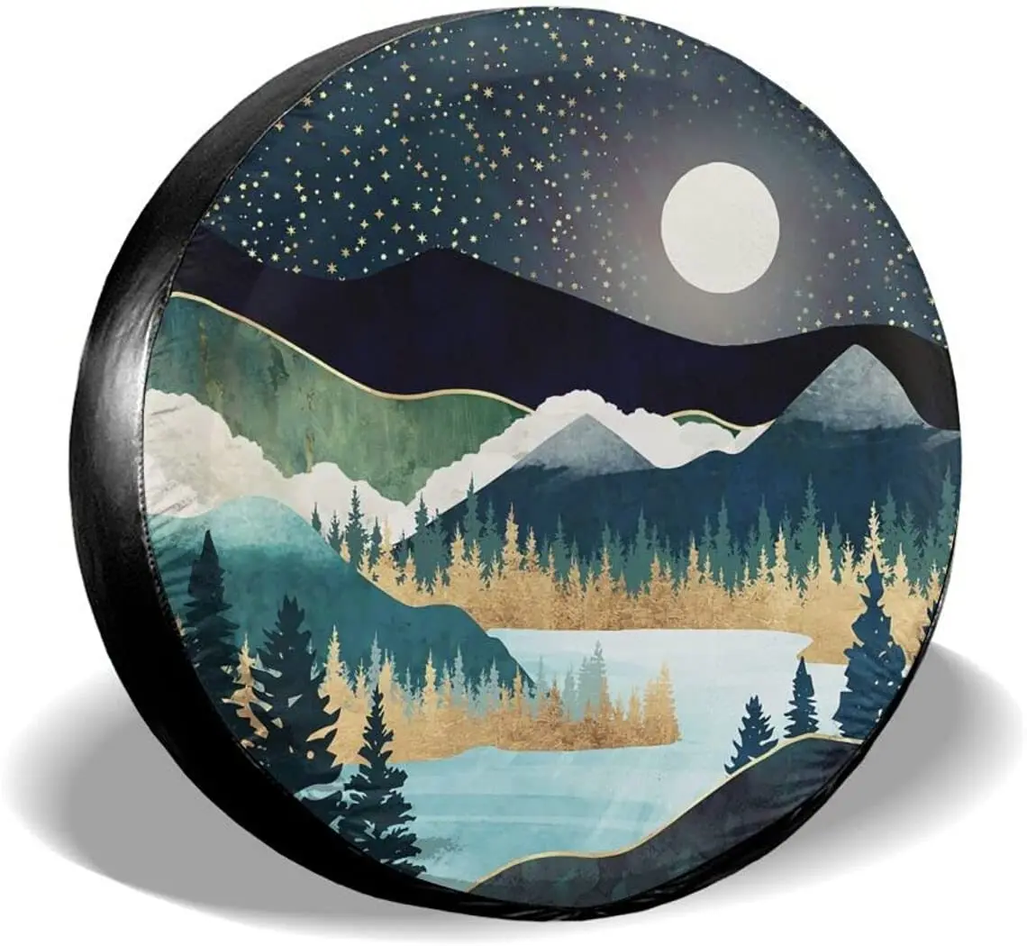 

Abstract Mountains Deer Lake Spare Tire Cover Wheel Protectors Wheel Covers for Trailer Rv SUV Truck Camper Trailer 14 15 16 17