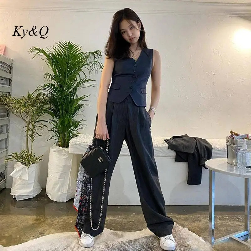 Костюм в полоску от Jennie черный тонкий жилет без рукавов Короткие топы с высокой