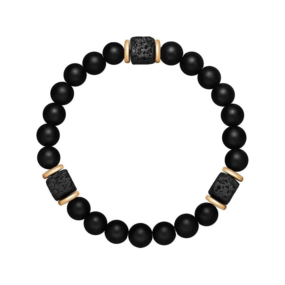 Мужской черный классический матовый браслет Obisidian с бусинами из Лабрадорита