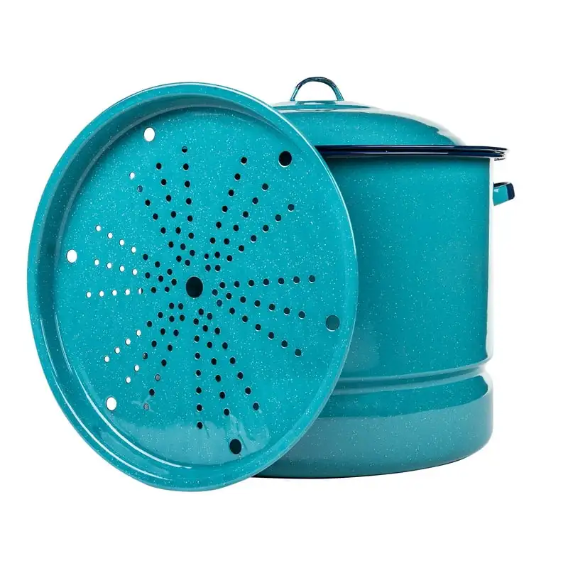 

Enamel on Steel Steamer Pot with Lid & Trivet, Blue