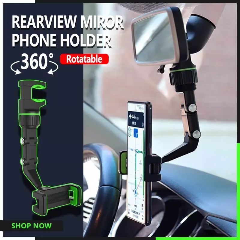 

Multifunction Mobile Phone Holder for Car 360 Degree Rotatable Stand Auto Rearview Mirror Seat Hanging Clip Cell Phone Holder