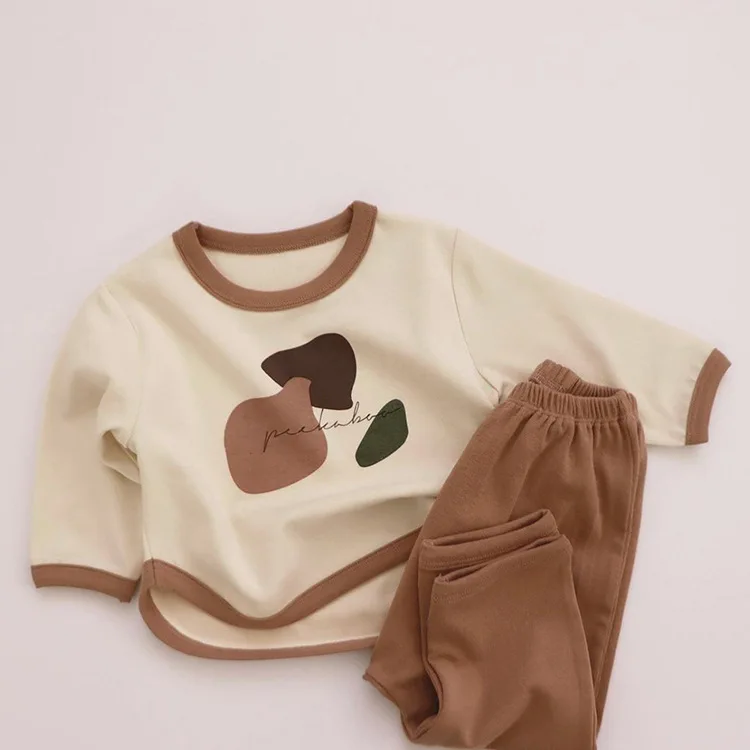 2pcs Baby Boys Girls Outfits Sets Summer Fashion Long Sleeve Printing Kids T-shirts + Pants Stitching Color Clothing