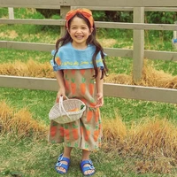 2022 new korean cotton summer girls dress cute carrot print dress baby girl dress
