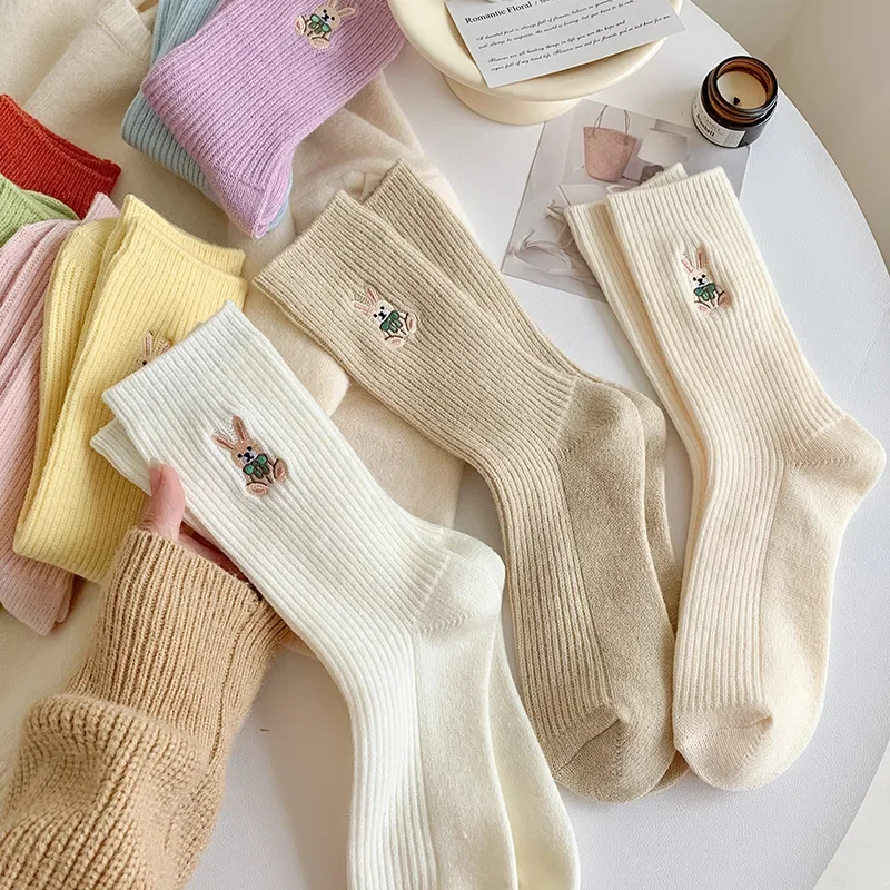 Macarone вышитые шерстяные носки Женские однотонные повседневные хлопковые с