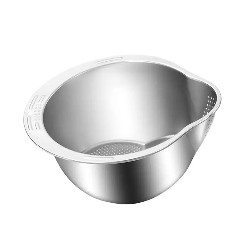 

Rice Washer Strainer Bowl Inclined Bottom Stainless Steel Washing Bowl High Capacity Strainer Microporous Mixing Bowl For Fruit