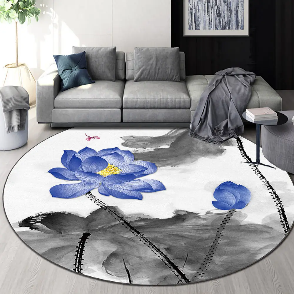 

Round Carpet Ink Lotus Carpet European Round Carpet Living Room Coffee Table Bedroom Bedside Hanging Basket Floor Mat Decorative