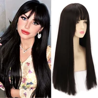 synthetic long straight hair comic girl wig with bangs 24inch black brown heat resistant cosplay lolita wigs
