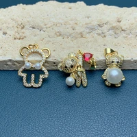 new pearl shiny rhinestones cute bear pendants charms for jewelry making women necklace bracelet accessories wholesale