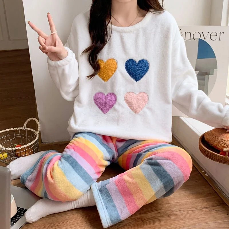 2024 зимние толстые теплые фланелевые пижамные комплекты с длинными рукавами для