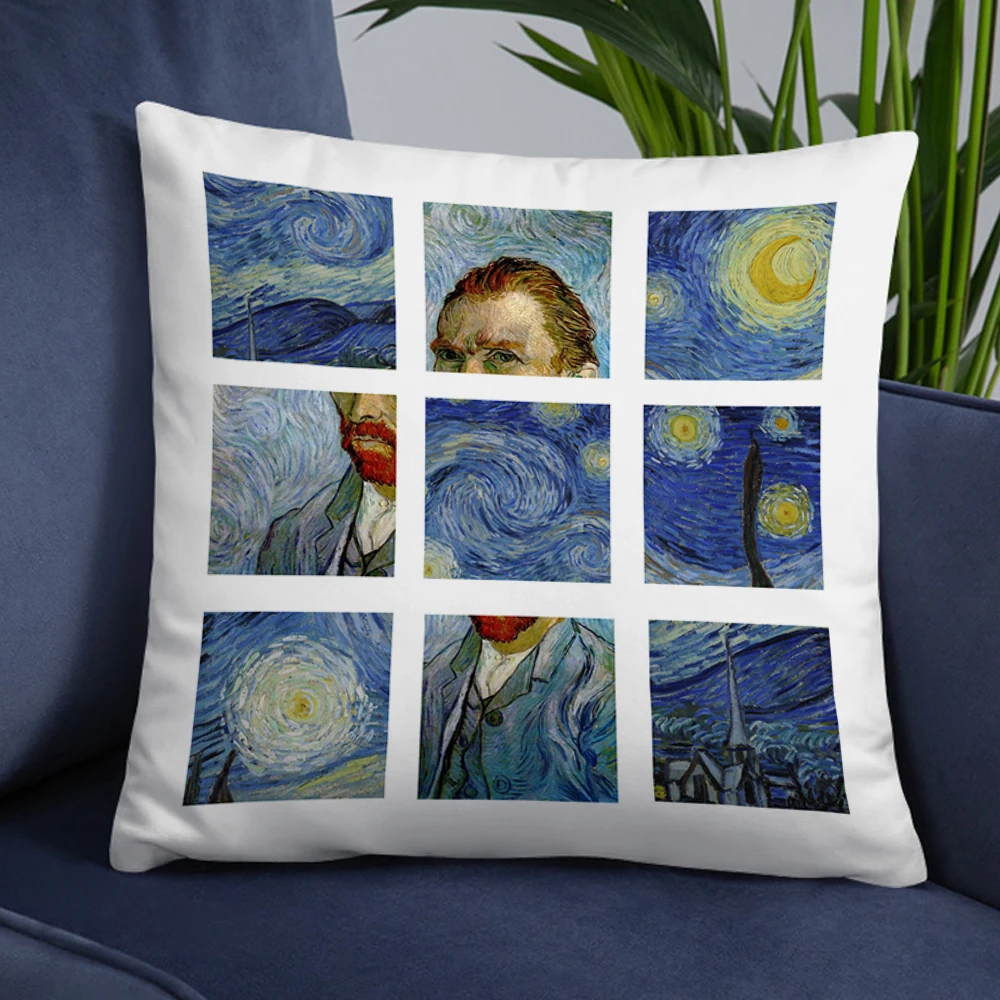 

Van Gogh Artistic Portrait Throw Pillow Pillowcase Starry Night Sunflower Cushion Cover Home Car Sofa Chair Decoration 45x45CM